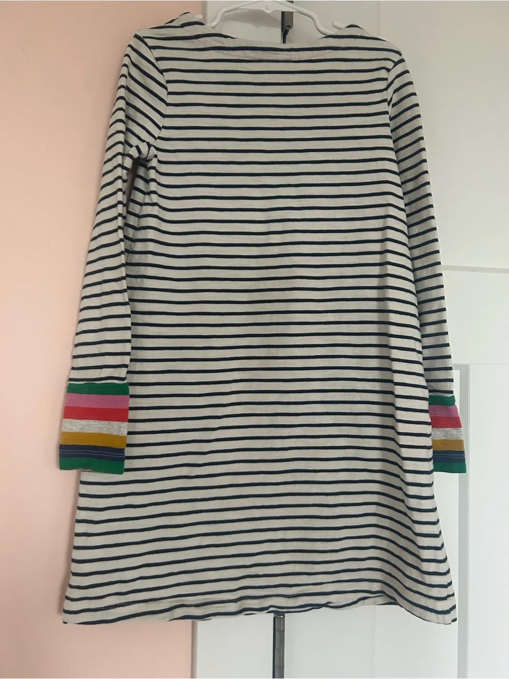 Mini Boden Striped Long-Sleeve Dress with Colorful Pocket Accents